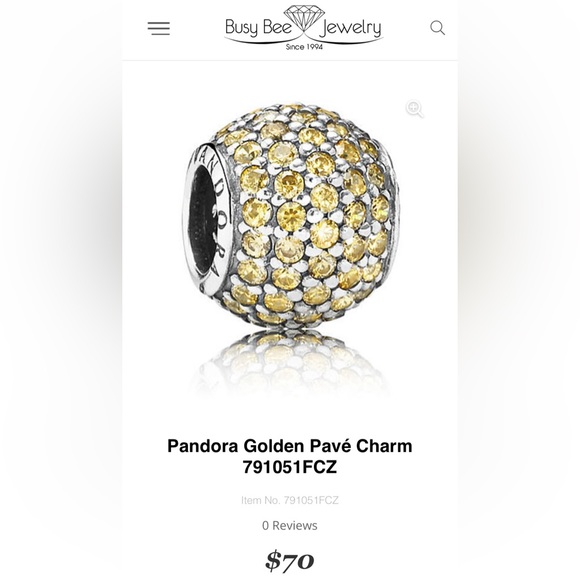 Retired Pandora Golden Pavé Charm Yellow CZ Sterling Bead Charm - Picture 9 of 9